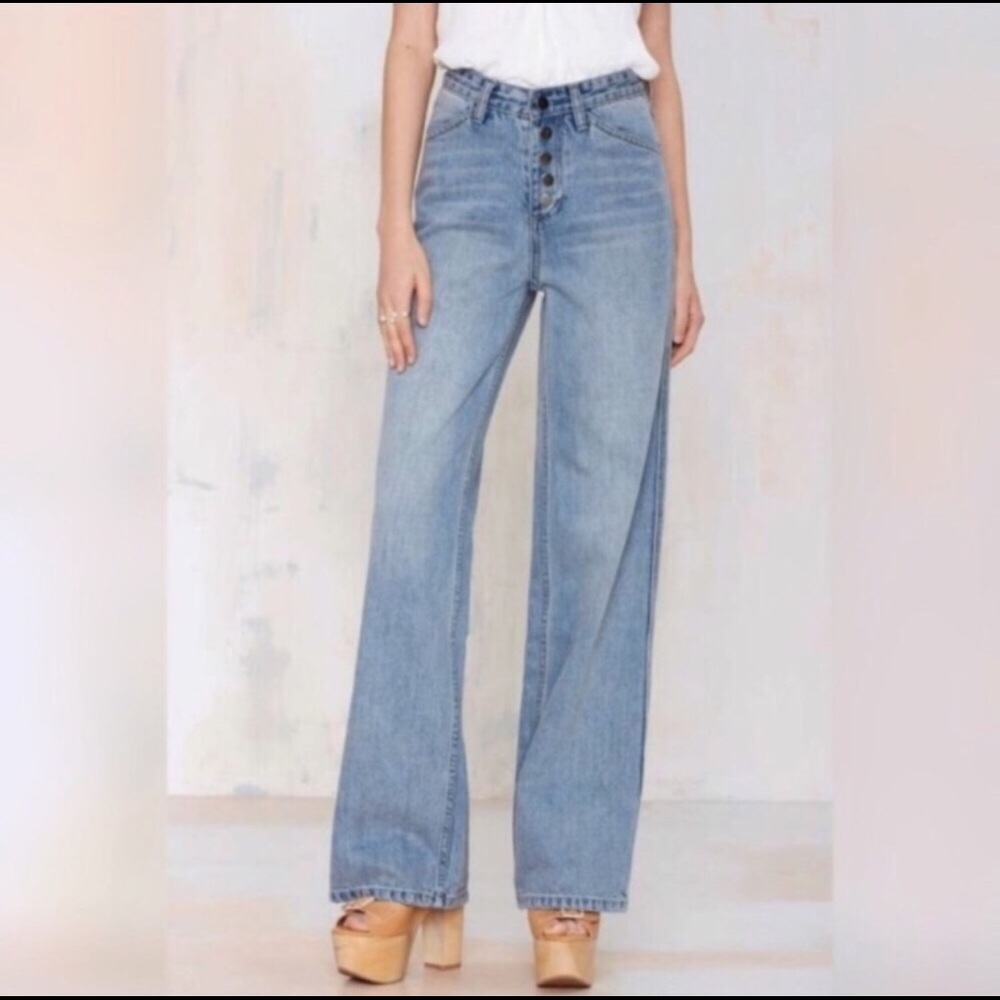 Nasty Gal High Waist Wide Button fly Denim Jeans - Picture 2 of 8